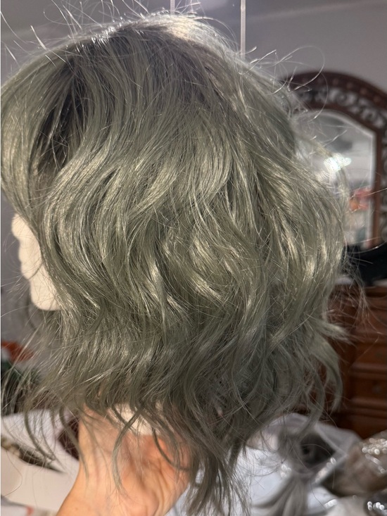 Mint green and dark ombré medium curly wavy wig main image 7